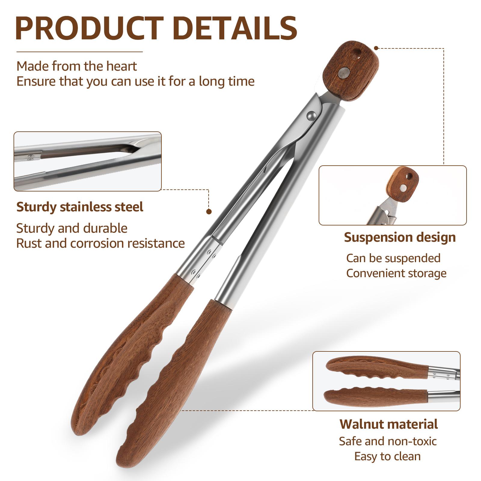 2/3 Pcs Food Tongs Walnut Wood - Gaming Kitchen Accessories review and price